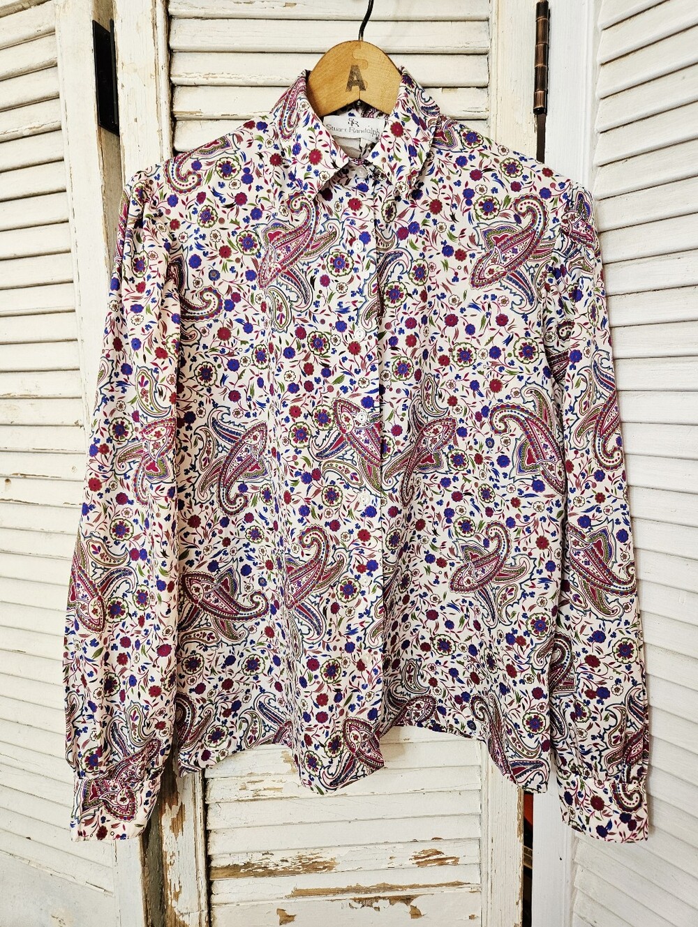 Vintage 80s Stuart Randolph Paisley Print Blouse Pink And Blue Size 8/Small